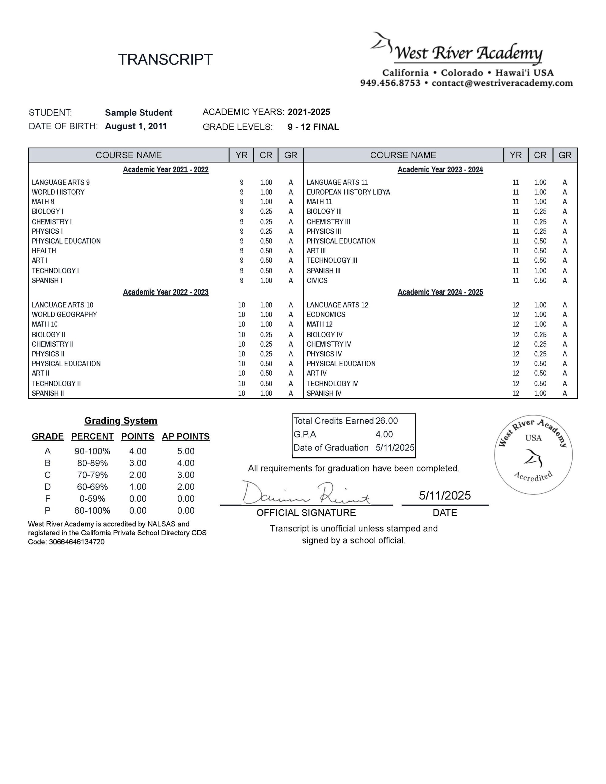 Sample Student Gr9 12FINAL transcript